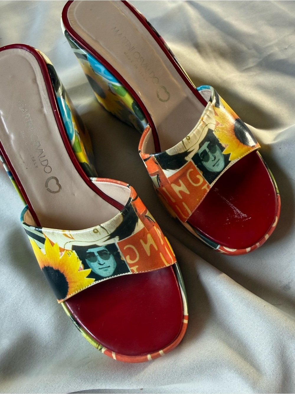 Womens Sunflower Collage Slide wedge Sandals - Colorful Multi